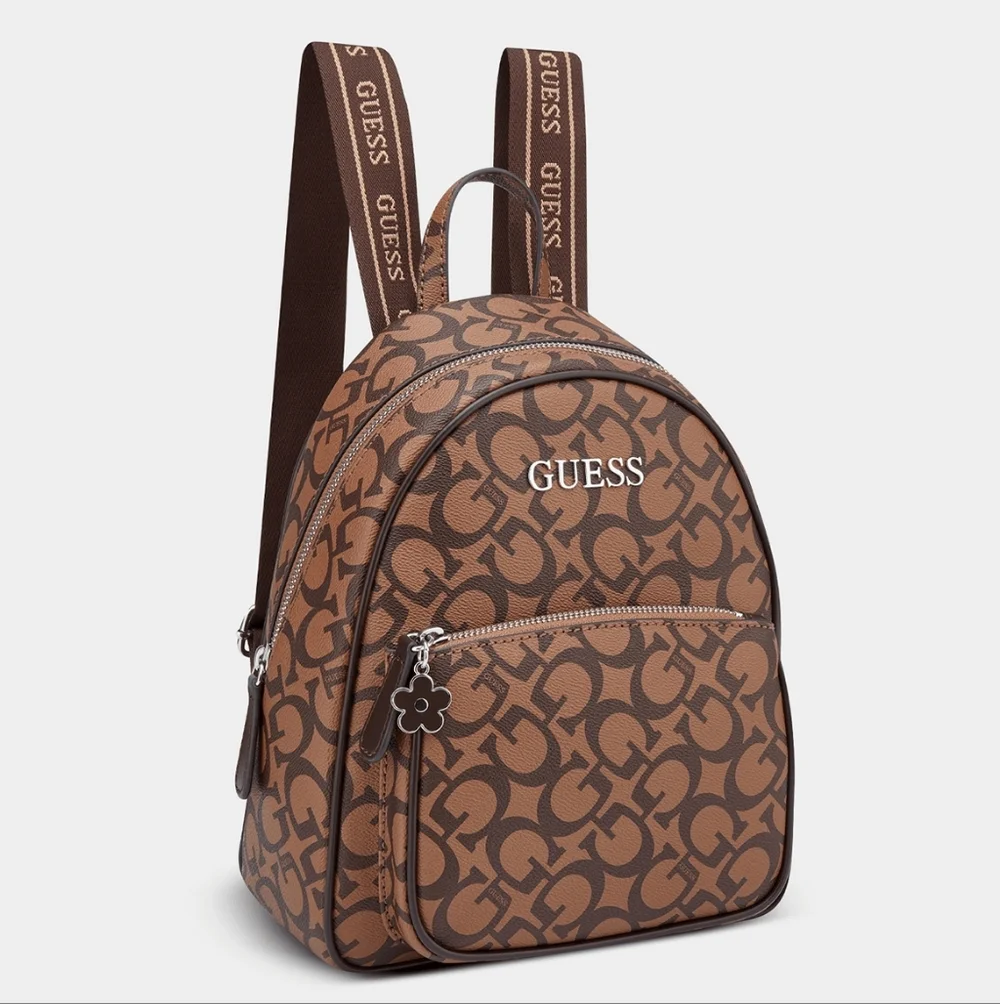 GUESS Brown Logo-Print Backpack